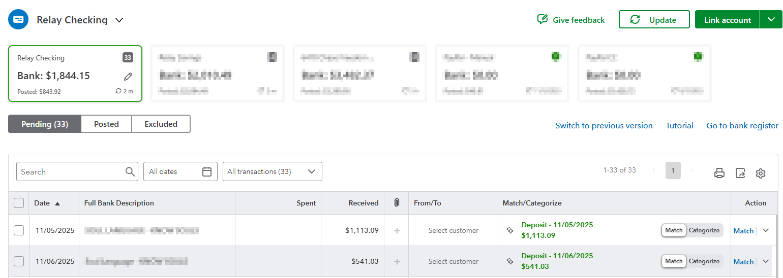 Quickbooks Bank Feed