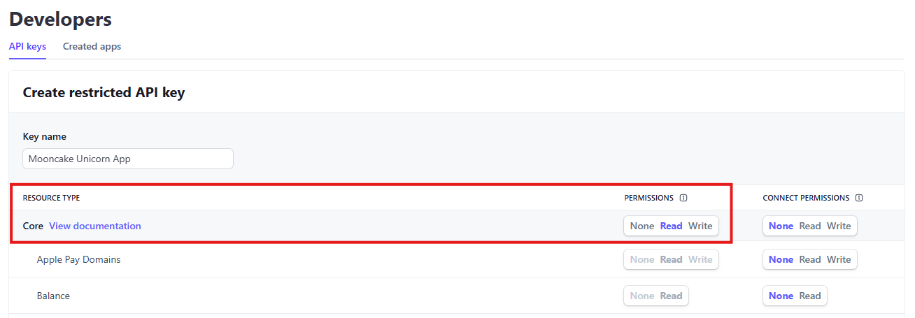 Stripe API page screenshot