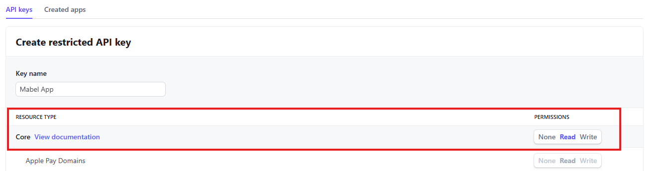Stripe API page screenshot