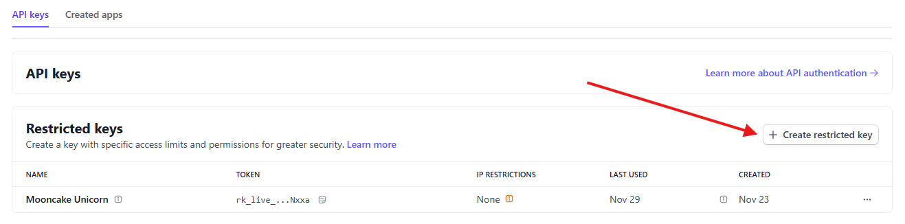 Stripe API page screenshot