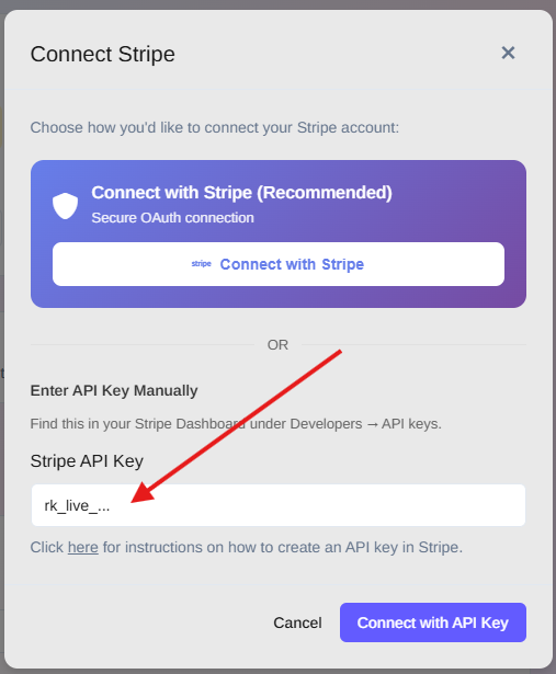 Paste Stripe API key